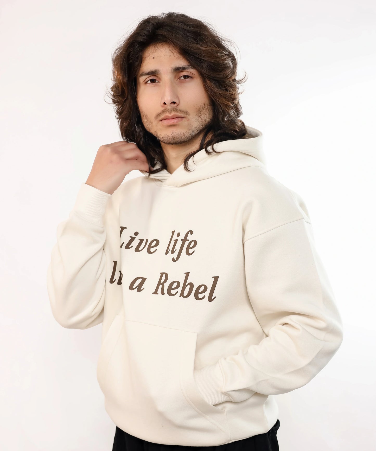 Cream White Printed Hoodie