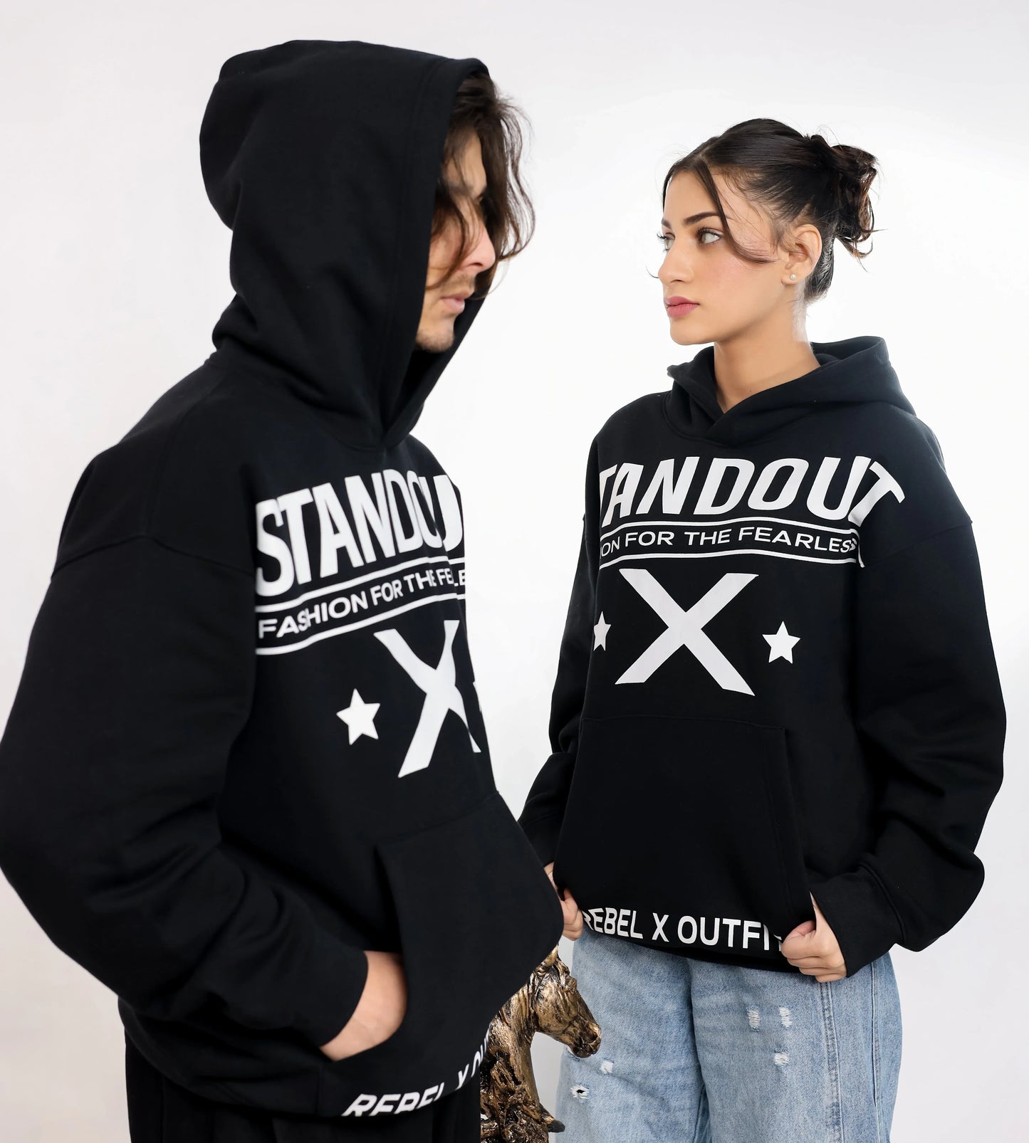 Deep Black Printed Hoodie