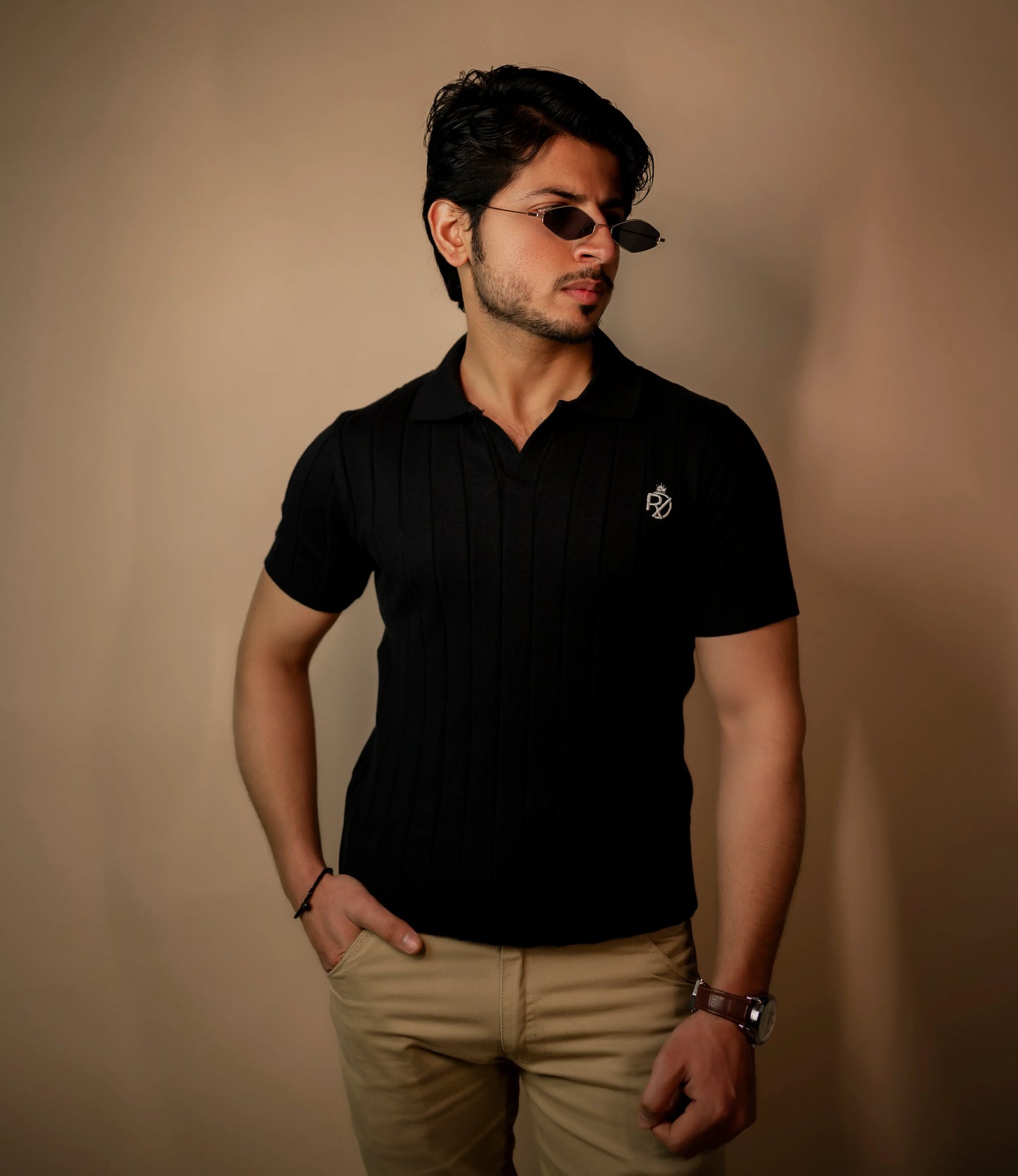 RICH BLACK COTTON DROP NEEDLE POLO