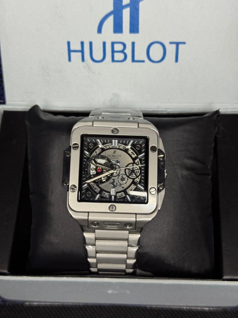 Hublot Square Dial – Black Dial + Chrome Chain