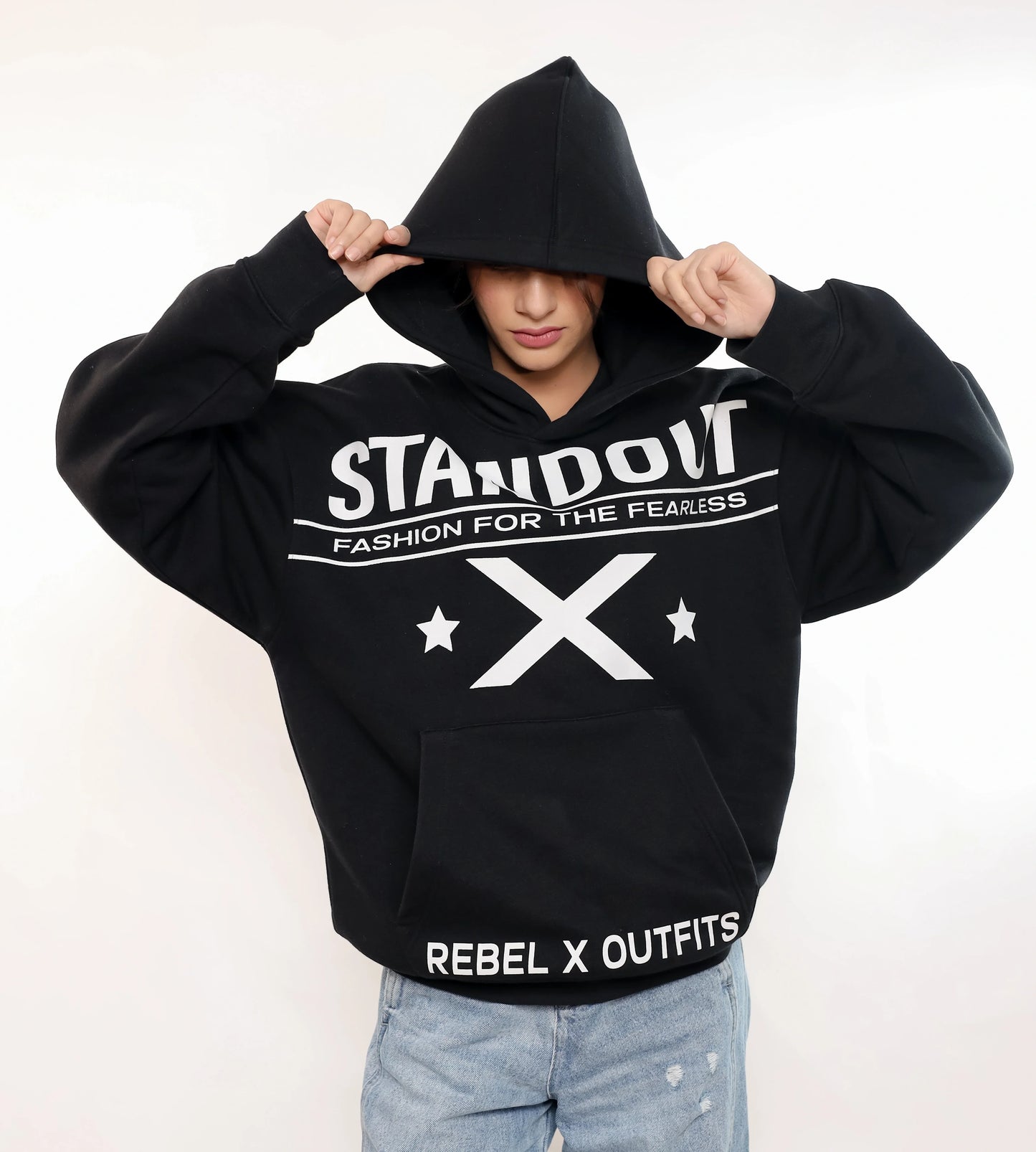 Deep Black Printed Hoodie