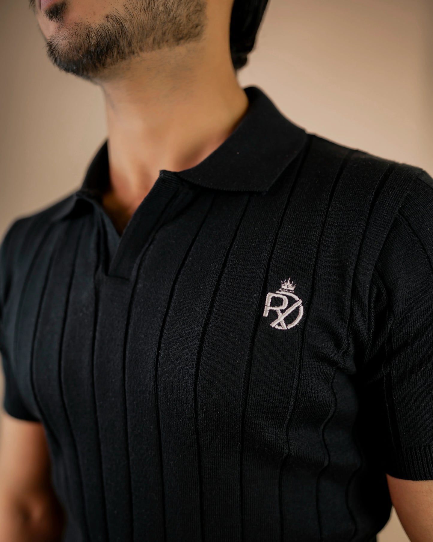 RICH BLACK COTTON DROP NEEDLE POLO