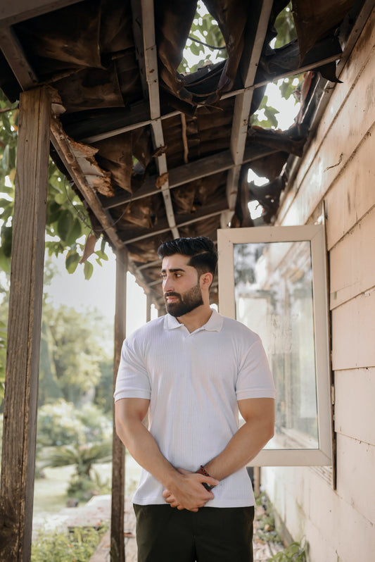 Drop Needle Polo Shirt - Pearl White