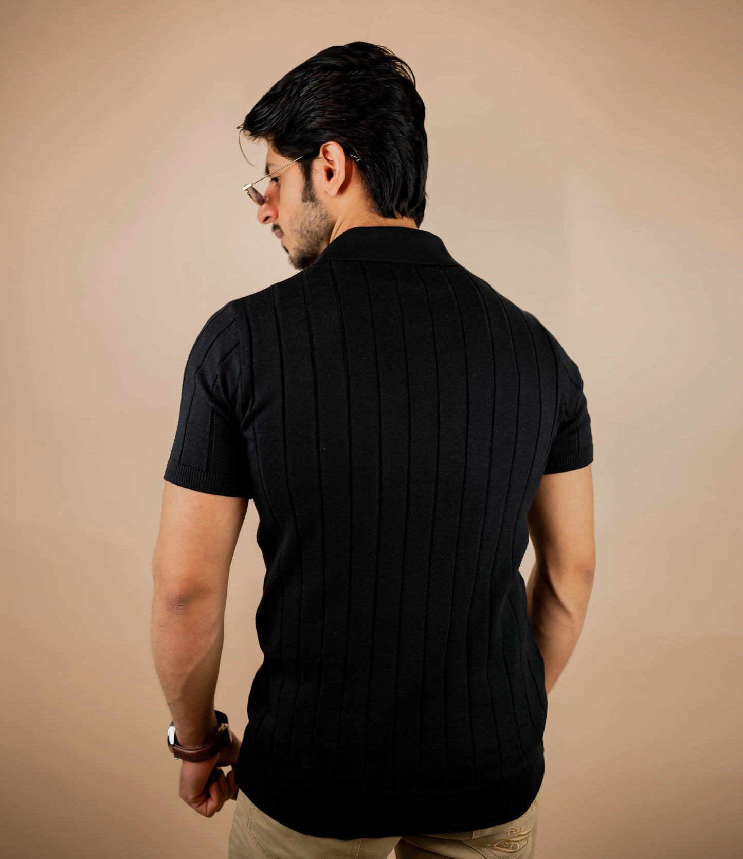 RICH BLACK COTTON DROP NEEDLE POLO