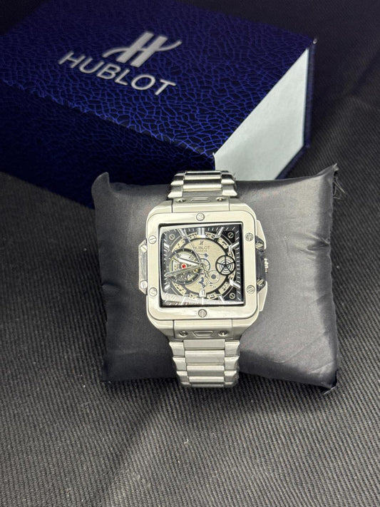 Hublot Square Dial – Black Dial + Chrome Chain